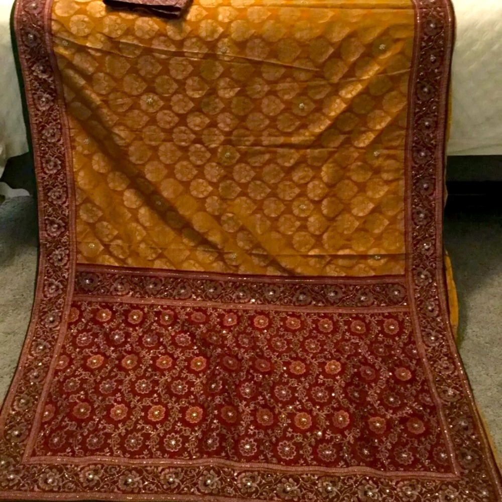 Gorgeous  Silk Meenakari Zardozi Floral Bridal Saree With Stitched Blouse